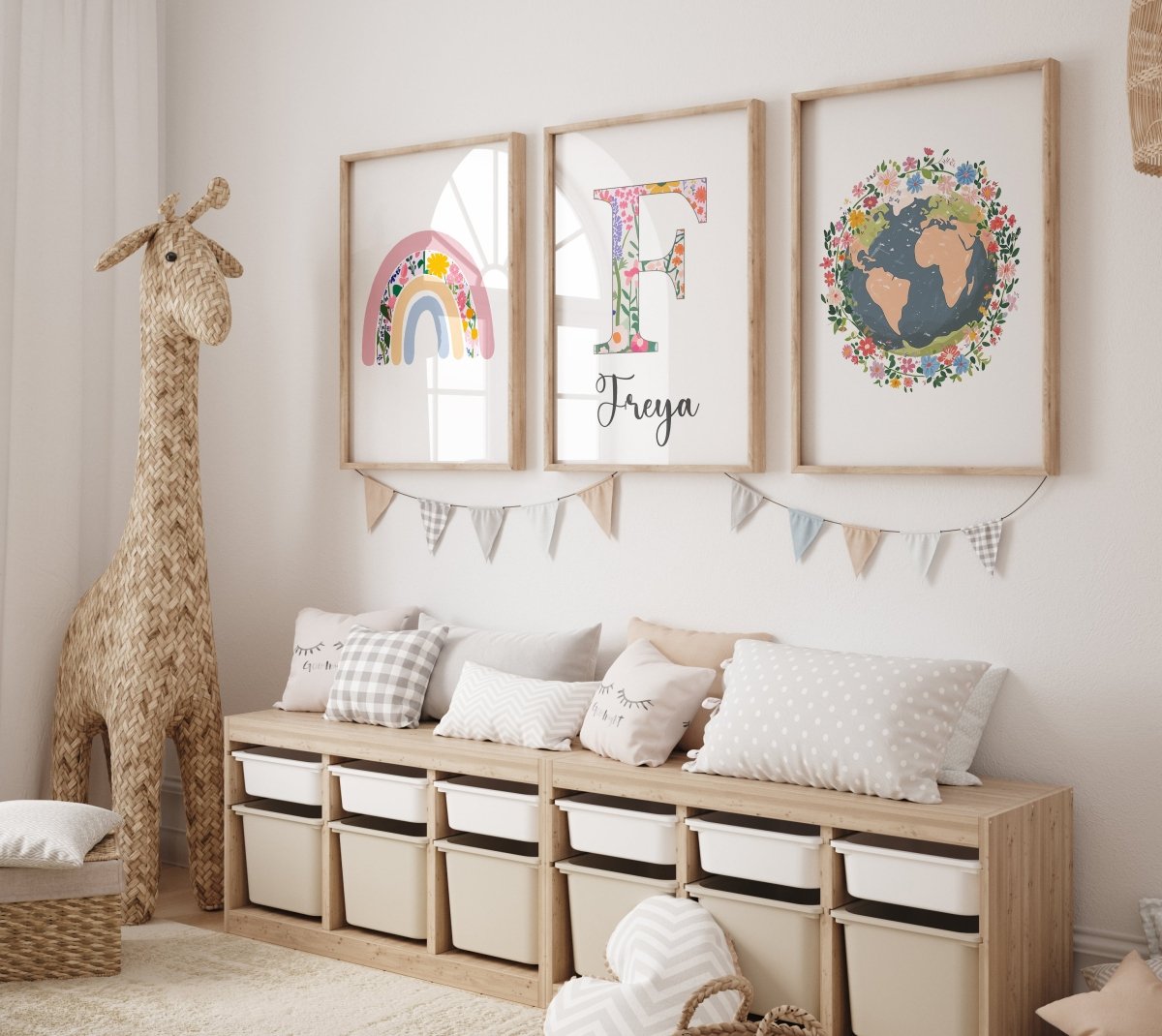 Wildflower Personalised Set of 3 Girls Prints | Wall Art for Nursery, Bedroom or Playroom - RoseRowanDesign - Wall Art