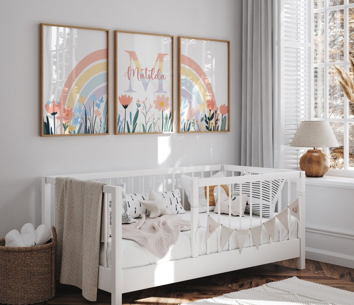 Wildflower Set of 3 Personalised Prints | Pastel Rainbow Girls Room Wall Art - RoseRowanDesign - Wall Art