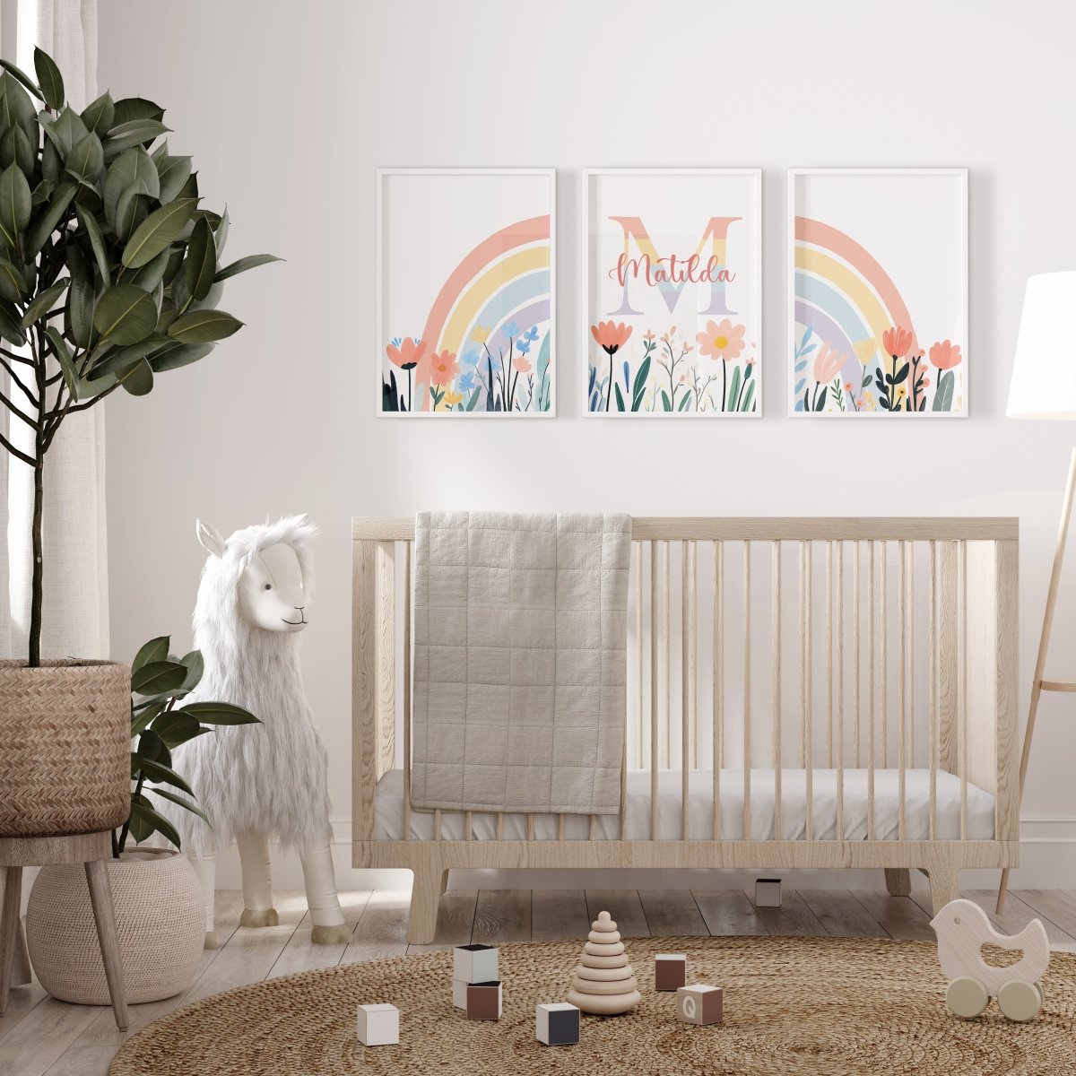 Wildflower Set of 3 Personalised Prints | Pastel Rainbow Girls Room Wall Art - RoseRowanDesign - Wall Art