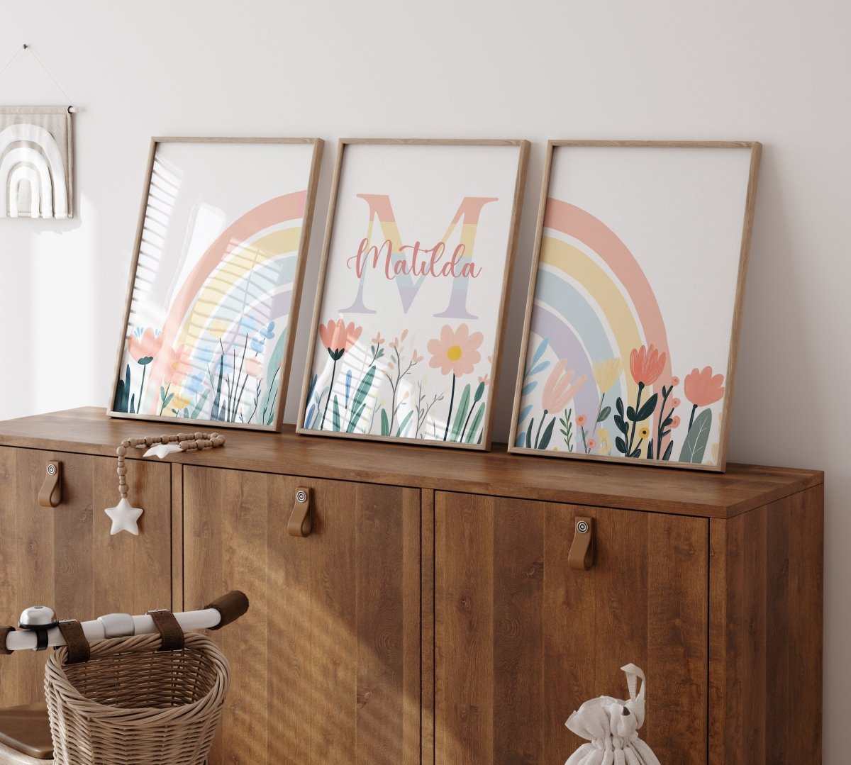 Wildflower Set of 3 Personalised Prints | Pastel Rainbow Girls Room Wall Art - RoseRowanDesign - Wall Art