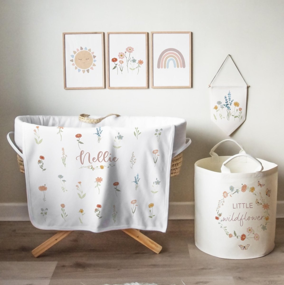 Wildflower Themed Personalised Toy Trug for Kids Room or Nursery - RoseRowanDesign -