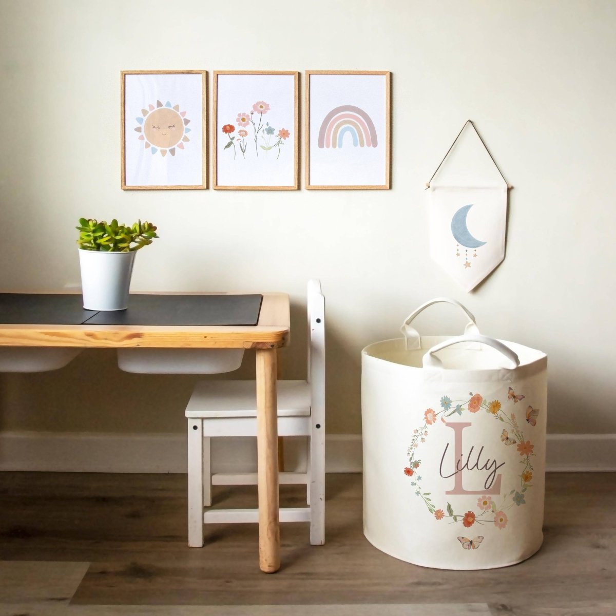 Wildflower Themed Personalised Toy Trug for Kids Room or Nursery - RoseRowanDesign -