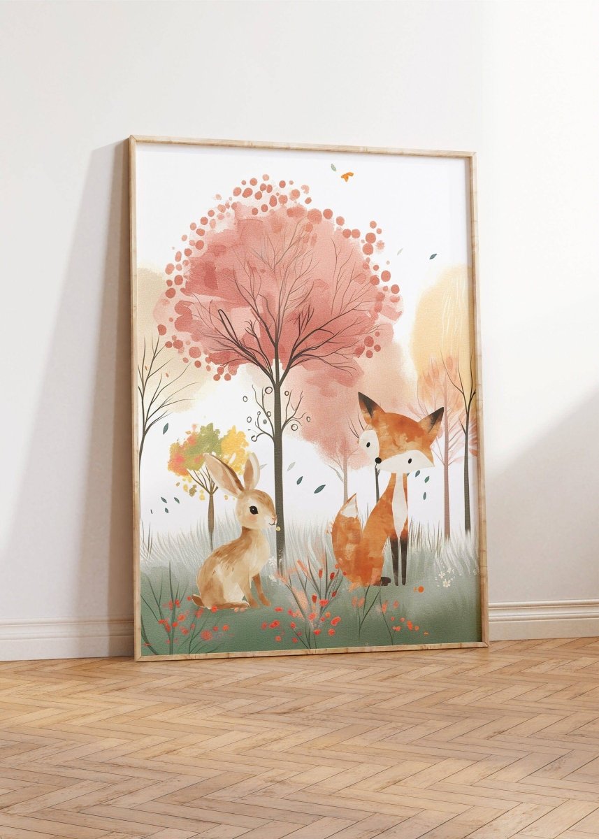 Woodland Animal Nursery Prints | Set of 3 | Blossom Tree & Forest Decor for Unisex Kids' Room - RoseRowanDesign -