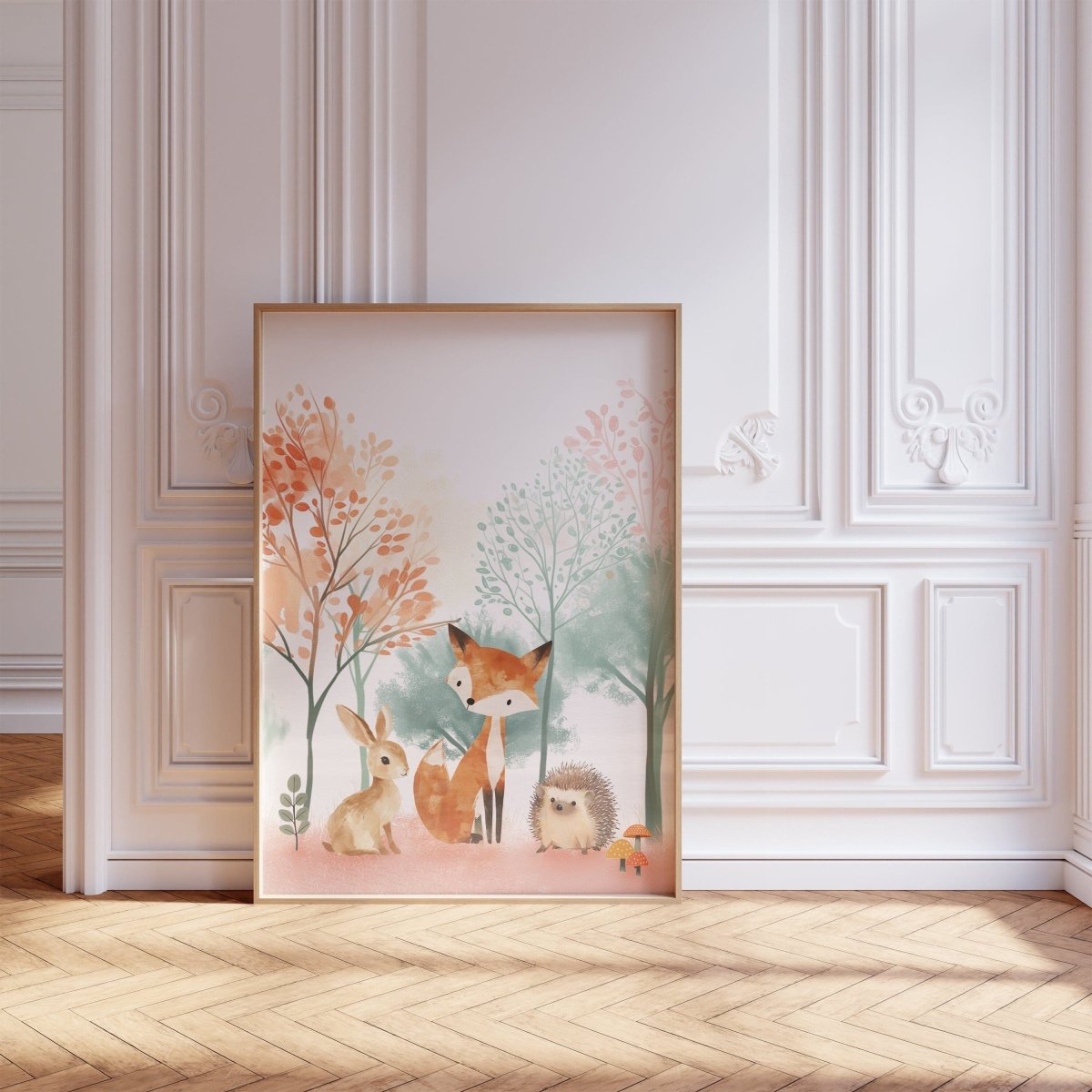 Woodland Animal Nursery Prints | Set of 3 | Blossom Tree & Pink Forest Decor for Girls' Room - RoseRowanDesign -