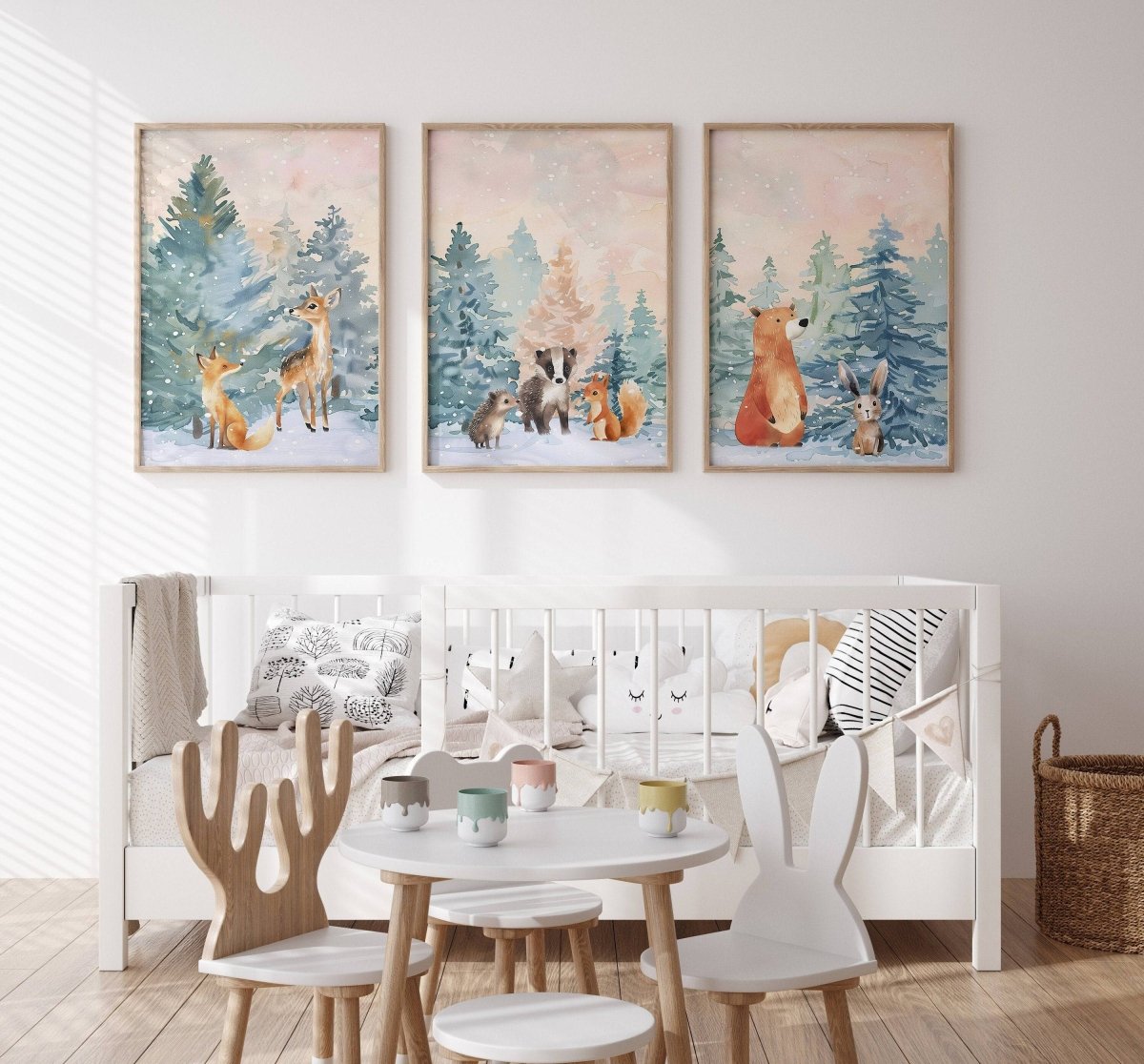 Woodland Animal Nursery Prints | Set of 3 | Gender - Neutral Boho Scandi Forest Decor - RoseRowanDesign -