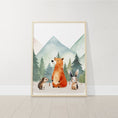 Load image into Gallery viewer, Woodland Animal Nursery Prints | Set of 3 | Green Forest & Mountain Adventure Decor for Unisex Kids' Room - RoseRowanDesign -