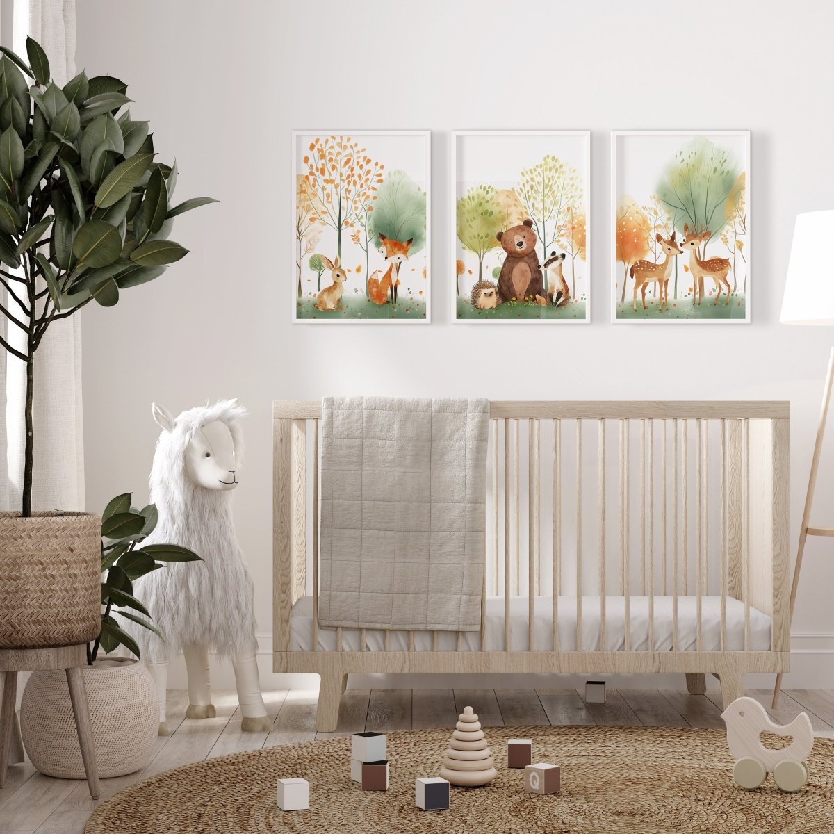 Woodland Animal Nursery Prints | Set of 3 | Green Forest & Scandi Adventure Decor for Unisex Kids' Room - RoseRowanDesign -
