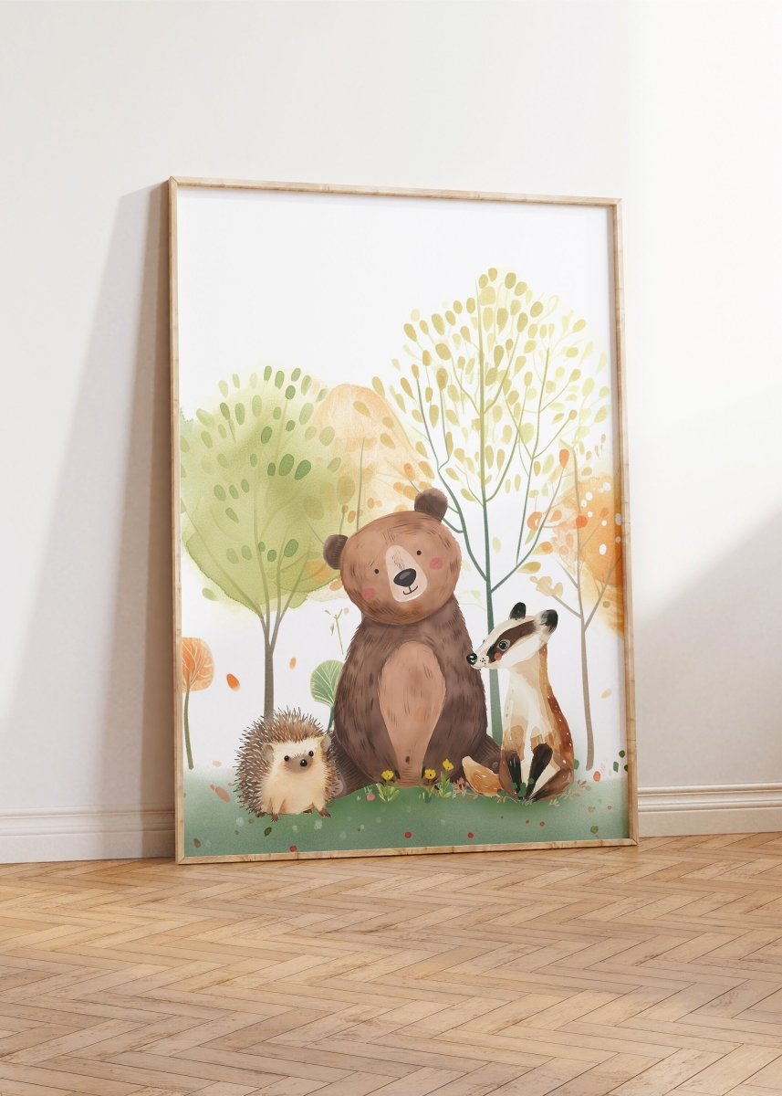 Woodland Animal Nursery Prints | Set of 3 | Green Forest & Scandi Adventure Decor for Unisex Kids' Room - RoseRowanDesign -