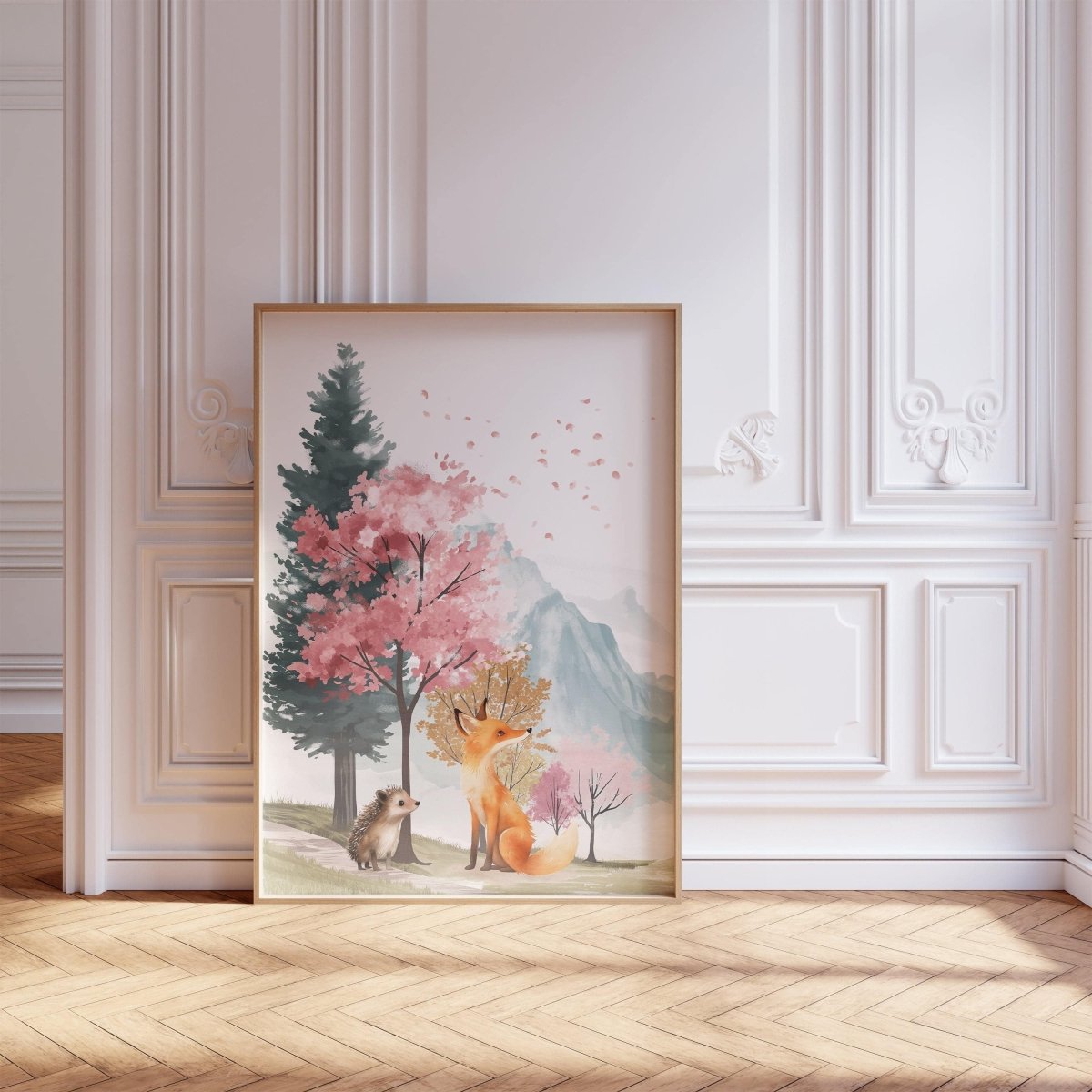 Woodland Animal Nursery Prints | Set of 3 | Pink Forest & Mountain Decor for Girls' Room - RoseRowanDesign -