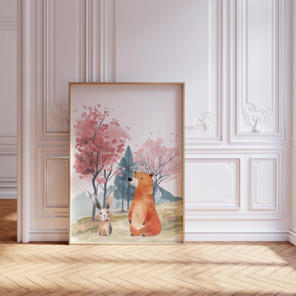 Woodland Animal Nursery Prints | Set of 3 | Pink Forest & Mountain Decor for Girls' Room - RoseRowanDesign -