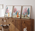 Load image into Gallery viewer, Woodland Animal Nursery Prints | Set of 3 | Pink Forest & Mountain Decor for Girls' Room - RoseRowanDesign -
