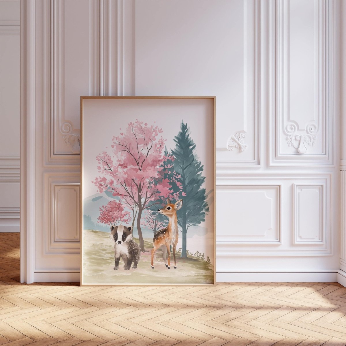 Woodland Animal Nursery Prints | Set of 3 | Pink Forest & Mountain Decor for Girls' Room - RoseRowanDesign -