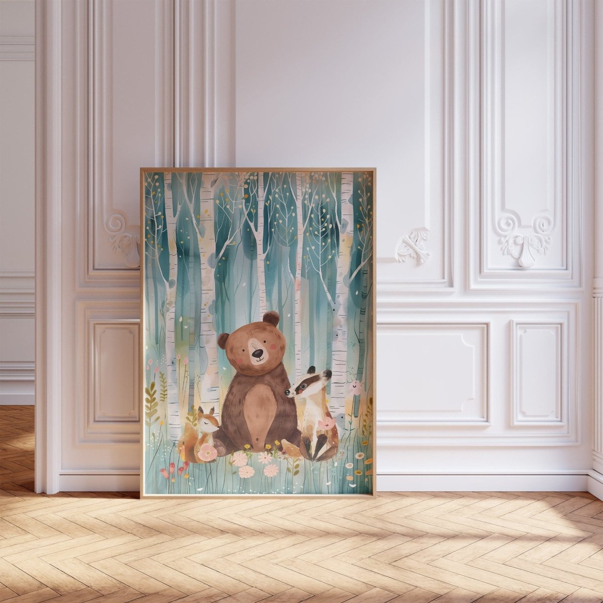 Woodland Animal Nursery Prints | Set of 3 | Teal Forest Scandi & Boho Decor for Kids' Room - RoseRowanDesign -