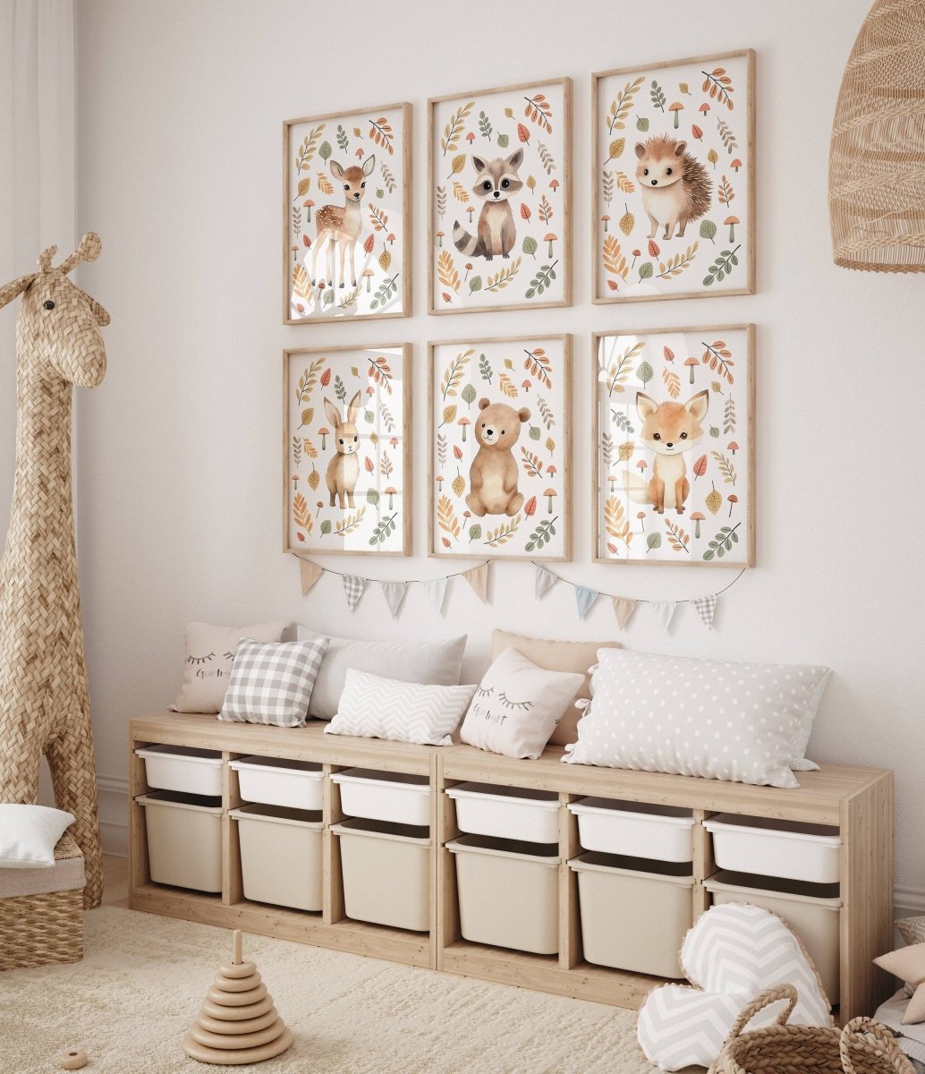 Woodland Animal Nursery Prints | Set of 6 | Forest Botanical Wall Art ...