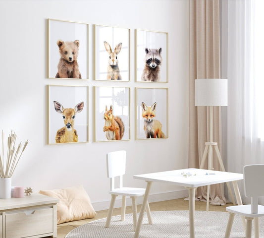 Woodland Animal Nursery Prints | Set of 6 | Neutral Forest Decor for Baby's Room - RoseRowanDesign -