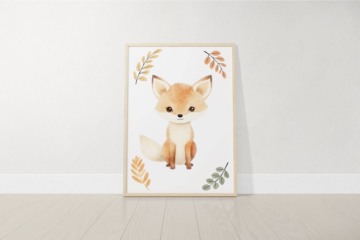 Woodland Animal Nursery Prints | Set of 6 | Neutral Forest Decor with Fox, Bunny, Deer & Bear - RoseRowanDesign - Wall Art