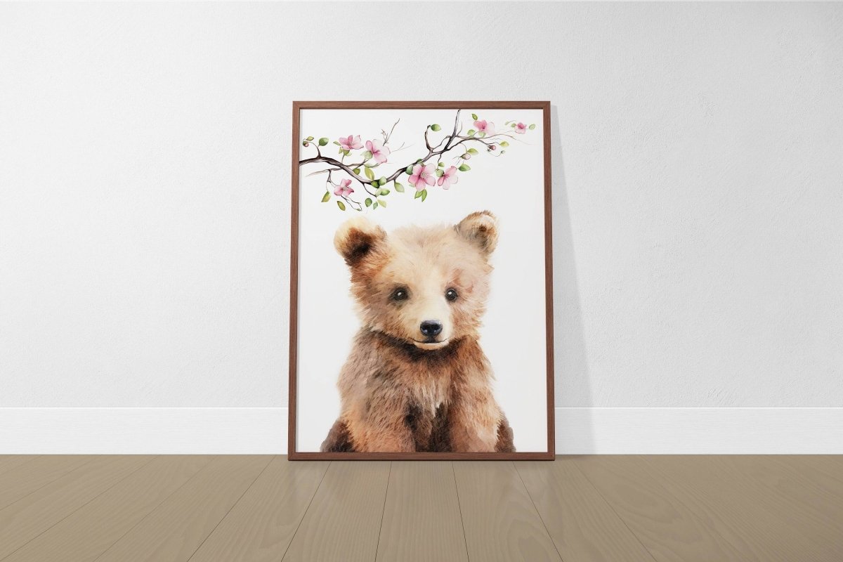 Woodland Animal Nursery Prints | Set of 6 | Pink Floral Forest Decor for Baby Girl's Room - RoseRowanDesign -