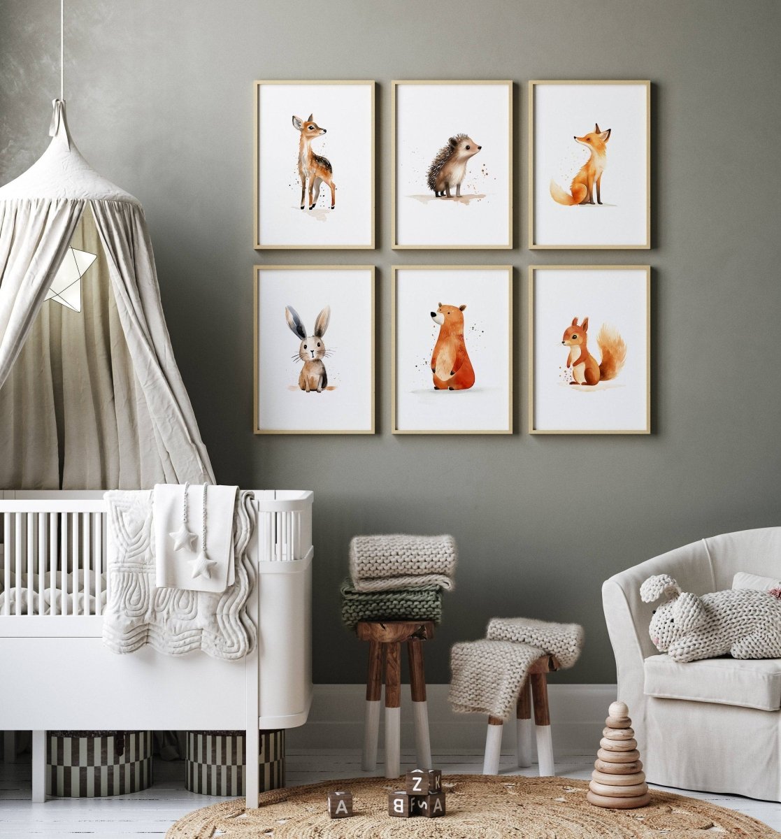 Woodland Animal Nursery Wall Prints | Set of 3 | Neutral Forest & Boho Decor for Baby's Room - RoseRowanDesign -