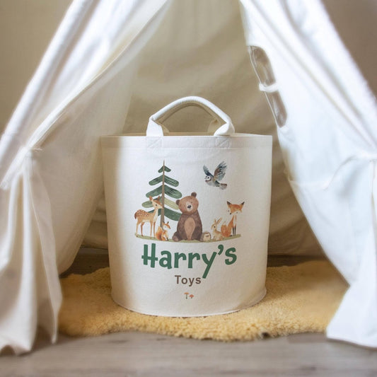 Woodland Animal Themed Personalised Toy Trug for Kids Room or Nursery - RoseRowanDesign -