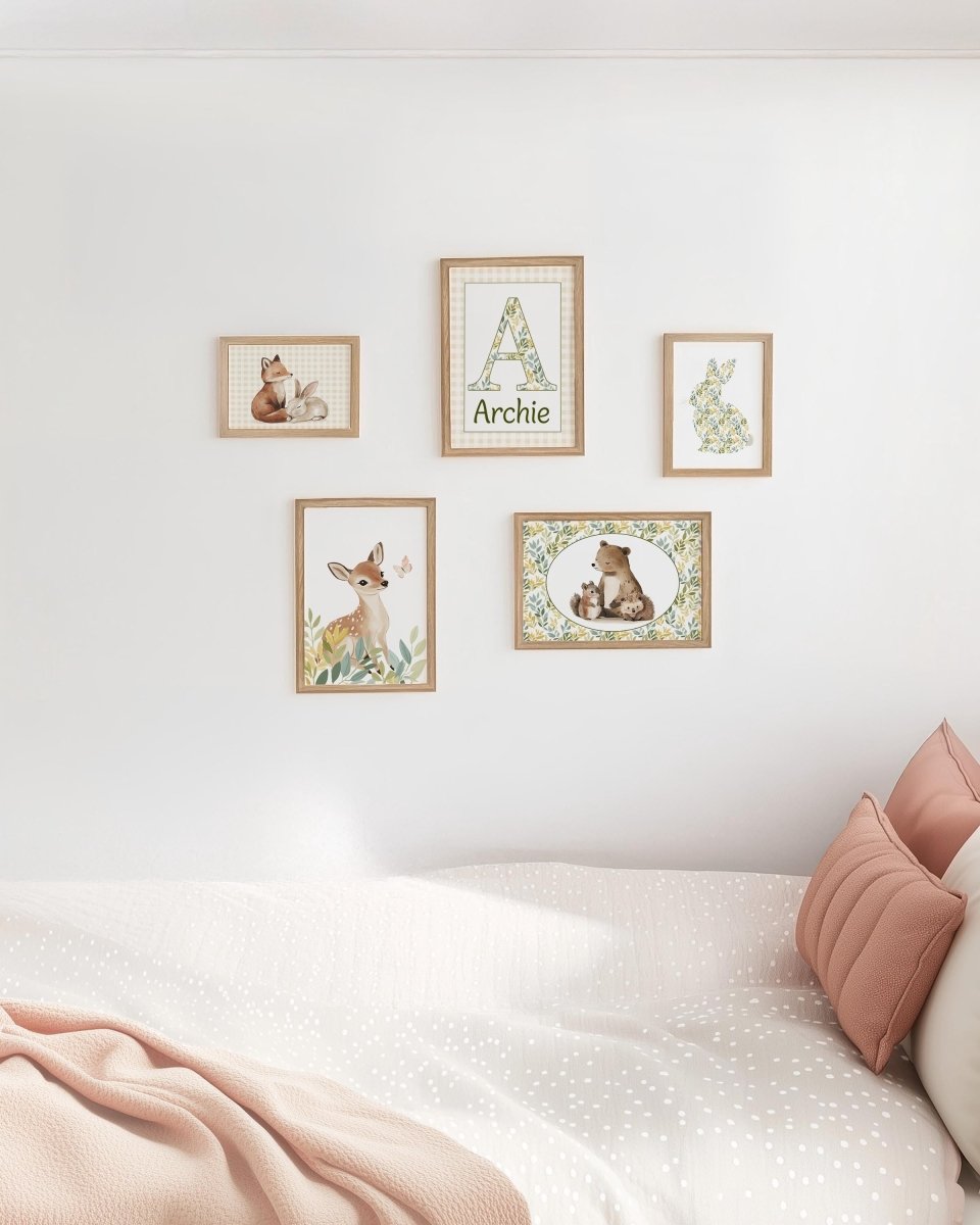 Woodland Gallery Wall Nursery Prints – Personalised Animal Wall Art Set - RoseRowanDesign - Wall Art