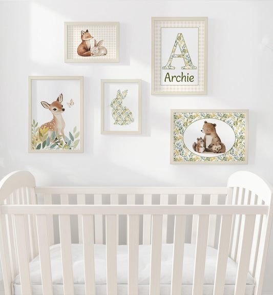 Woodland Gallery Wall Nursery Prints – Personalised Animal Wall Art Set - RoseRowanDesign - Wall Art