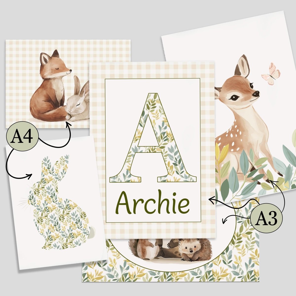 Woodland Gallery Wall Nursery Prints – Personalised Animal Wall Art Set - RoseRowanDesign - Wall Art