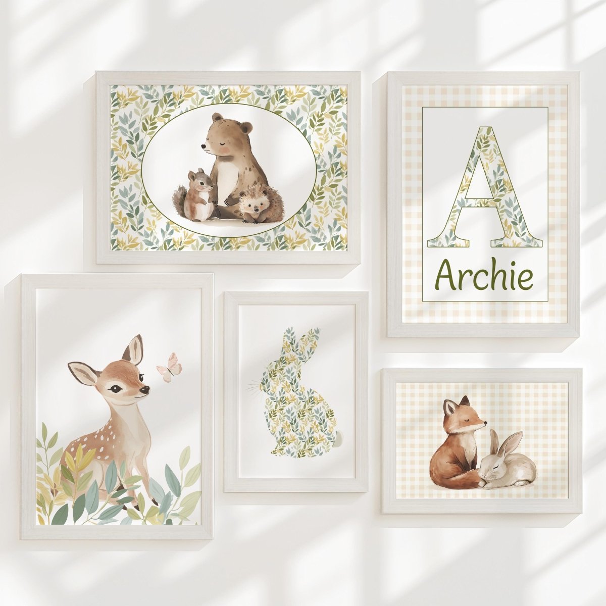 Woodland Gallery Wall Nursery Prints – Personalised Animal Wall Art Set - RoseRowanDesign - Wall Art