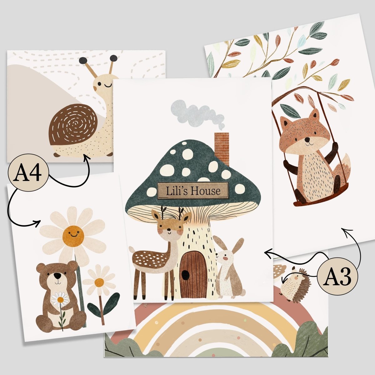 Woodland Nursery Gallery Wall Set – Forest Animal Prints - RoseRowanDesign - Wall Art
