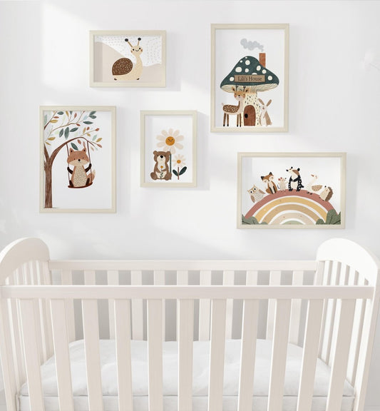 Woodland Nursery Gallery Wall Set – Forest Animal Prints - RoseRowanDesign - Wall Art