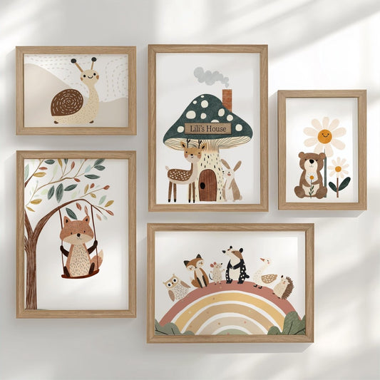 Woodland Nursery Gallery Wall Set – Forest Animal Prints - RoseRowanDesign - Wall Art