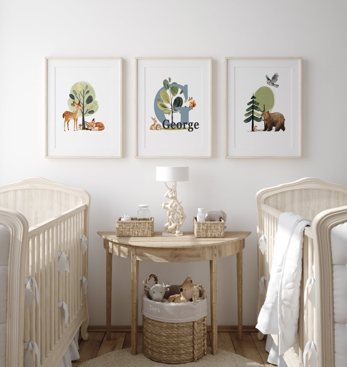 Woodland Nursery Prints | Set of 3 | Personalised Wall Art for Childs' Room - RoseRowanDesign -