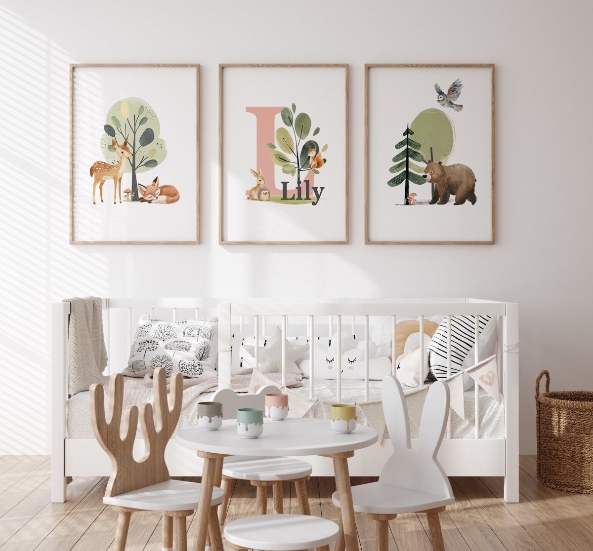 Woodland Nursery Prints | Set of 3 | Personalised Wall Art for Childs' Room - RoseRowanDesign -