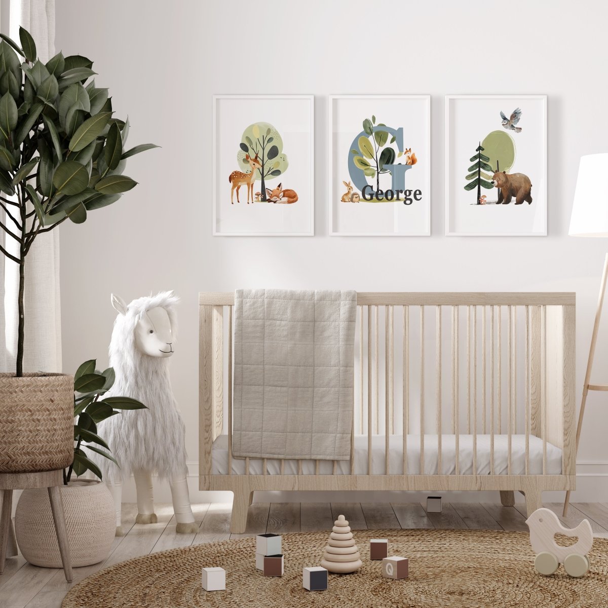 Woodland Nursery Prints | Set of 3 | Personalised Wall Art for Childs' Room - RoseRowanDesign -