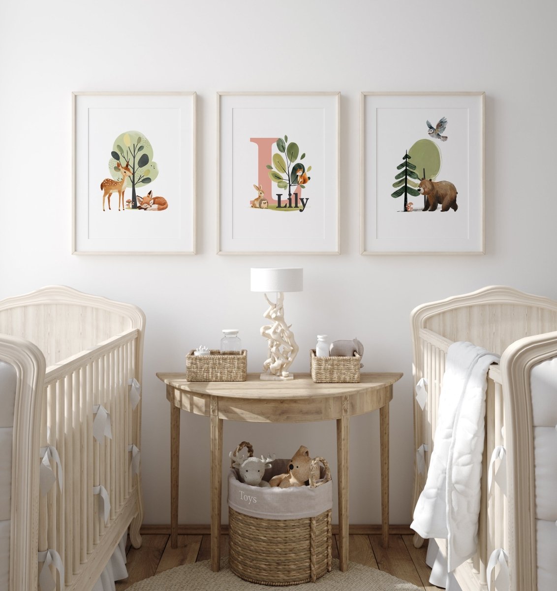 Woodland Nursery Prints | Set of 3 | Personalised Wall Art for Childs' Room - RoseRowanDesign -