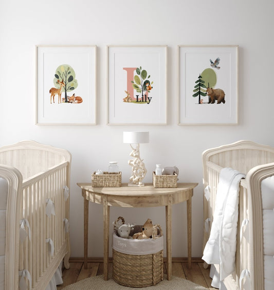 Woodland Nursery Prints | Set of 3 | Personalised Wall Art for Childs' Room - RoseRowanDesign -