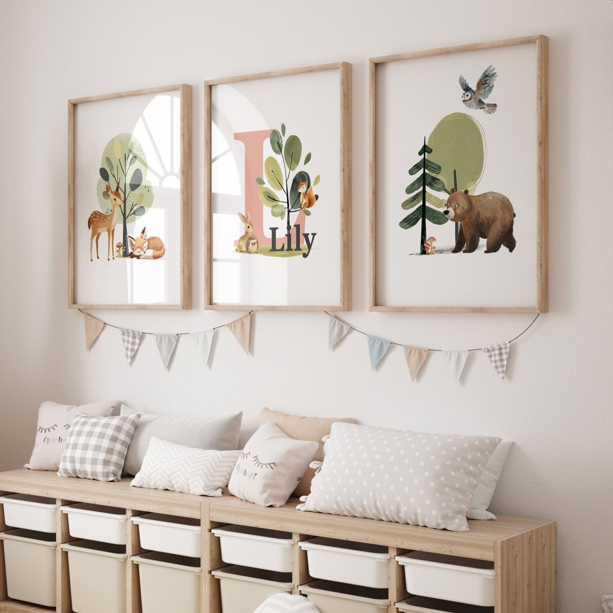 Woodland Nursery Prints | Set of 3 | Personalised Wall Art for Childs' Room - RoseRowanDesign -