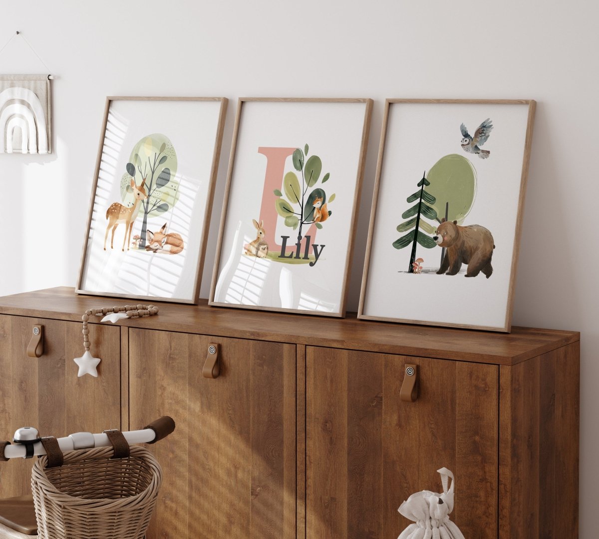 Woodland Nursery Prints | Set of 3 | Personalised Wall Art for Childs' Room - RoseRowanDesign -
