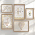 Load image into Gallery viewer, Yellow Gingham Nursery Gallery Wall Prints – Personalised Balloon & Goose Wall Art Set - RoseRowanDesign -