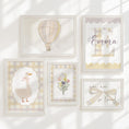 Load image into Gallery viewer, Yellow Gingham Nursery Gallery Wall Prints – Personalised Balloon & Goose Wall Art Set - RoseRowanDesign -
