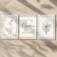 Load image into Gallery viewer, Yellow Gingham Nursery Prints – Goose, Wildflowers & Personalised Name Set - RoseRowanDesign -