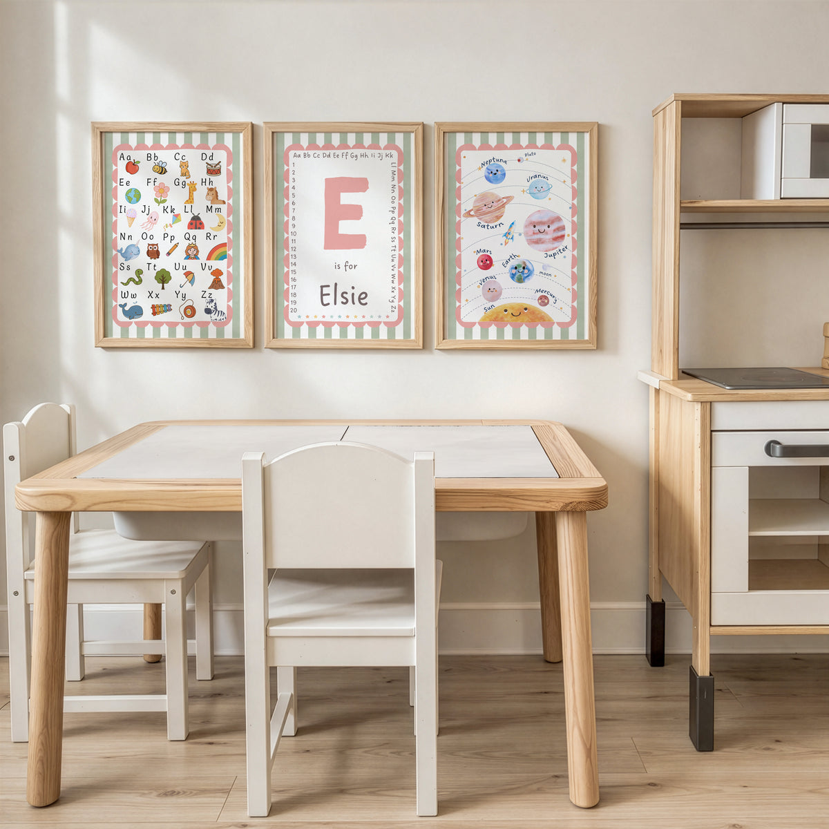 Personalised Alphabet, Initial & Solar System Nursery Prints | Set of 3