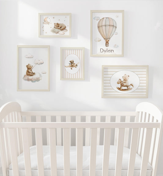 Teddy Bear Nursery Gallery Wall Set – Neutral Baby Room Decor