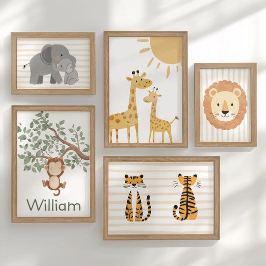 Scandi Safari Nursery Gallery Wall Art – Jungle Animal Prints