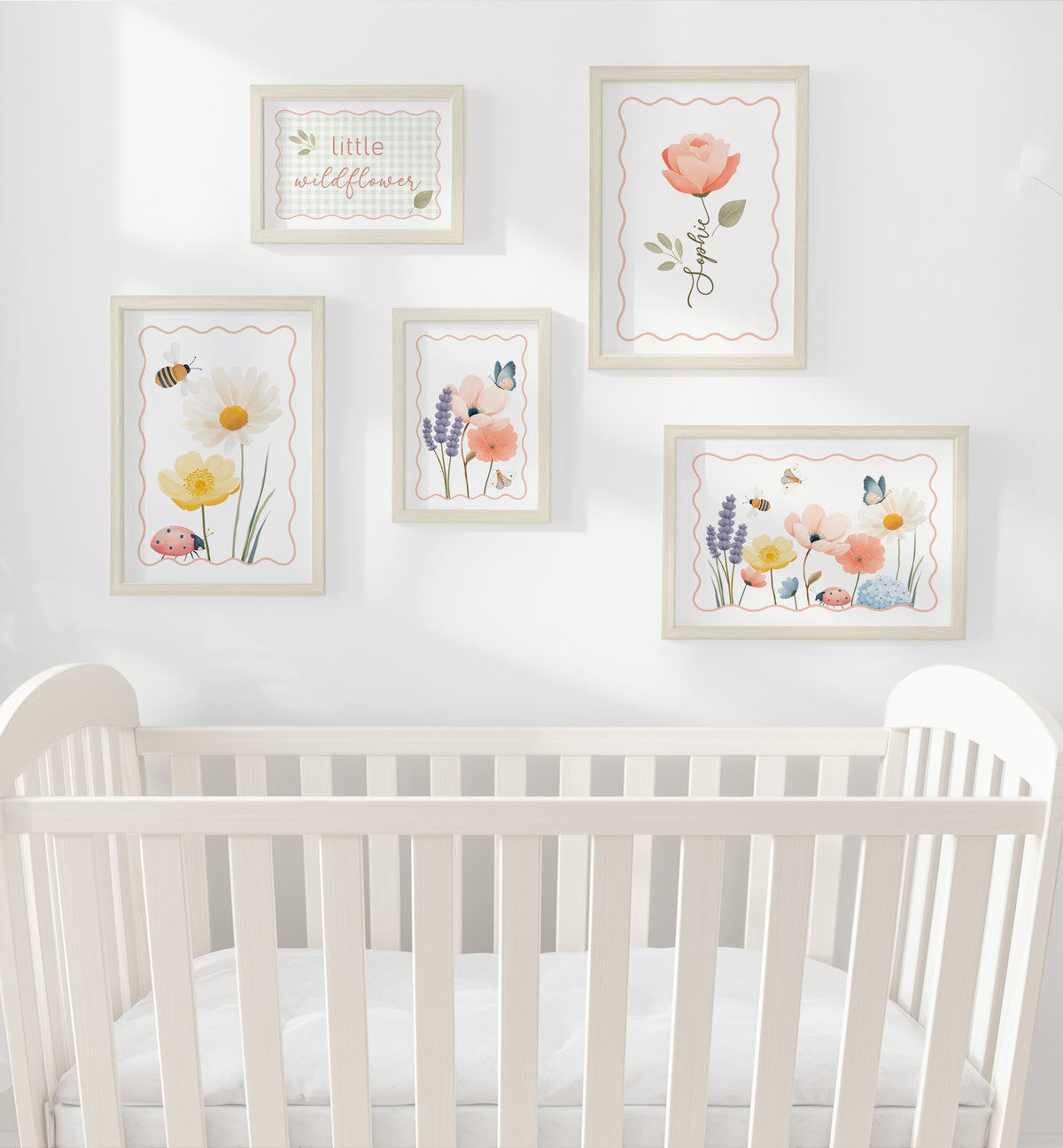 Personalised Little Wildflower Nursery Gallery Wall | Set of 5 Prints