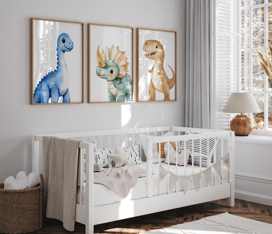 Dinosaur Kids Wall Art | Set of 3 Nursery Prints - RoseRowanDesign