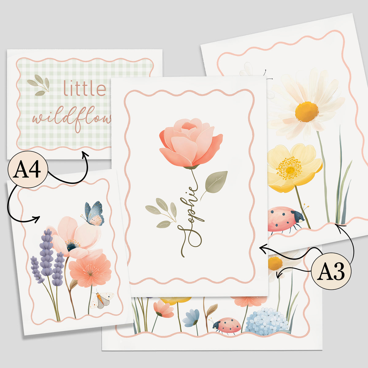 Personalised Little Wildflower Nursery Gallery Wall | Set of 5 Prints