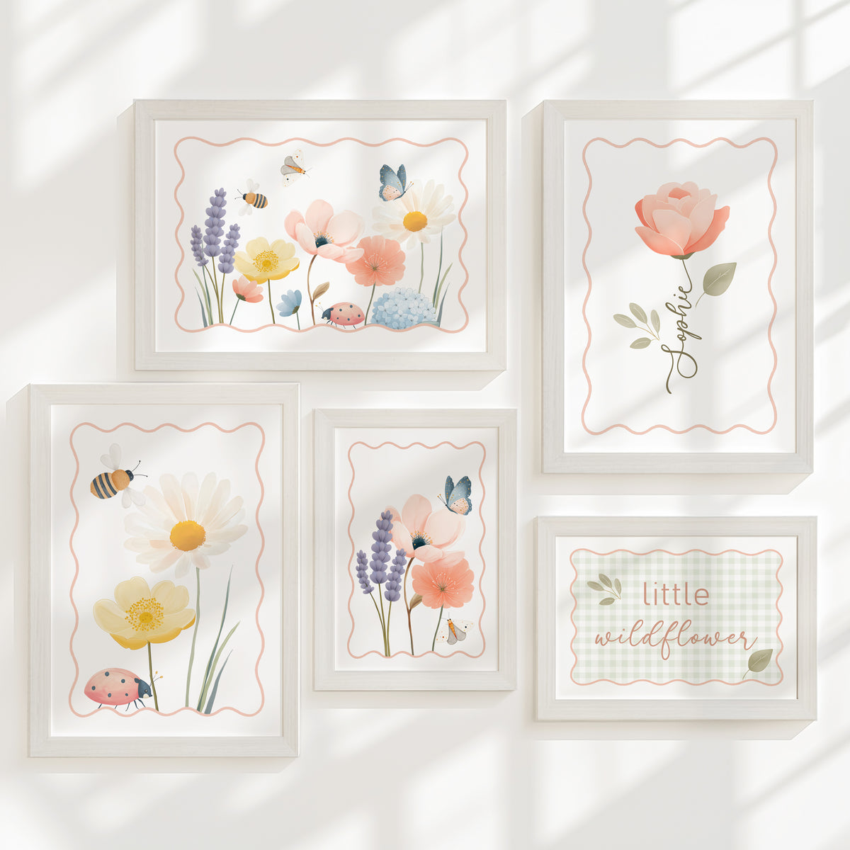 Personalised Little Wildflower Nursery Gallery Wall | Set of 5 Prints