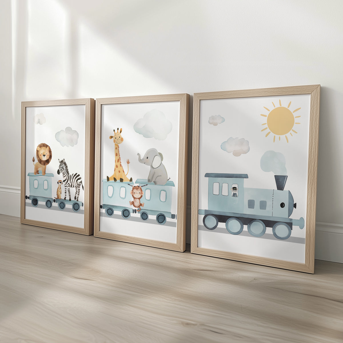 Safari Train Nursery Prints | Set of 3