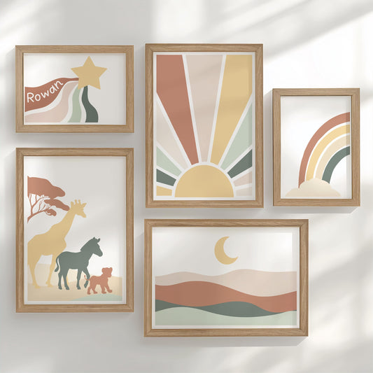 Boho Safari Nursery Gallery Wall Art – Earthy Animal Prints