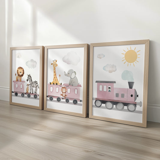 Safari Train Nursery Prints | Set of 3